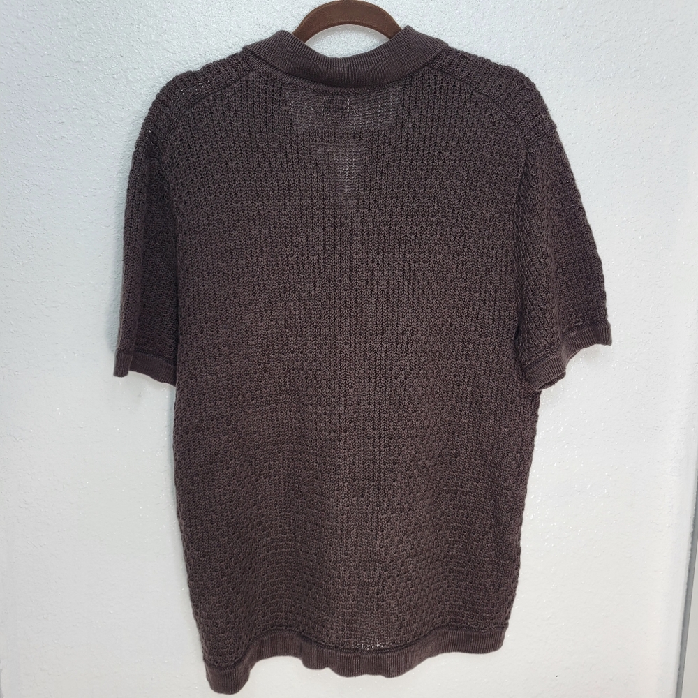 J Crew Short-sleeve linen texture-stitch cardigan sweater-polo Size M Brown NWT - Picture 3 of 5